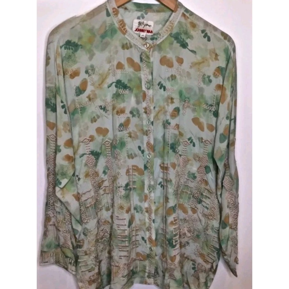 Johnny Was Biya Silk Xs Ponderosa Button Down Blouse Lagenlock Vintage Boho Rare